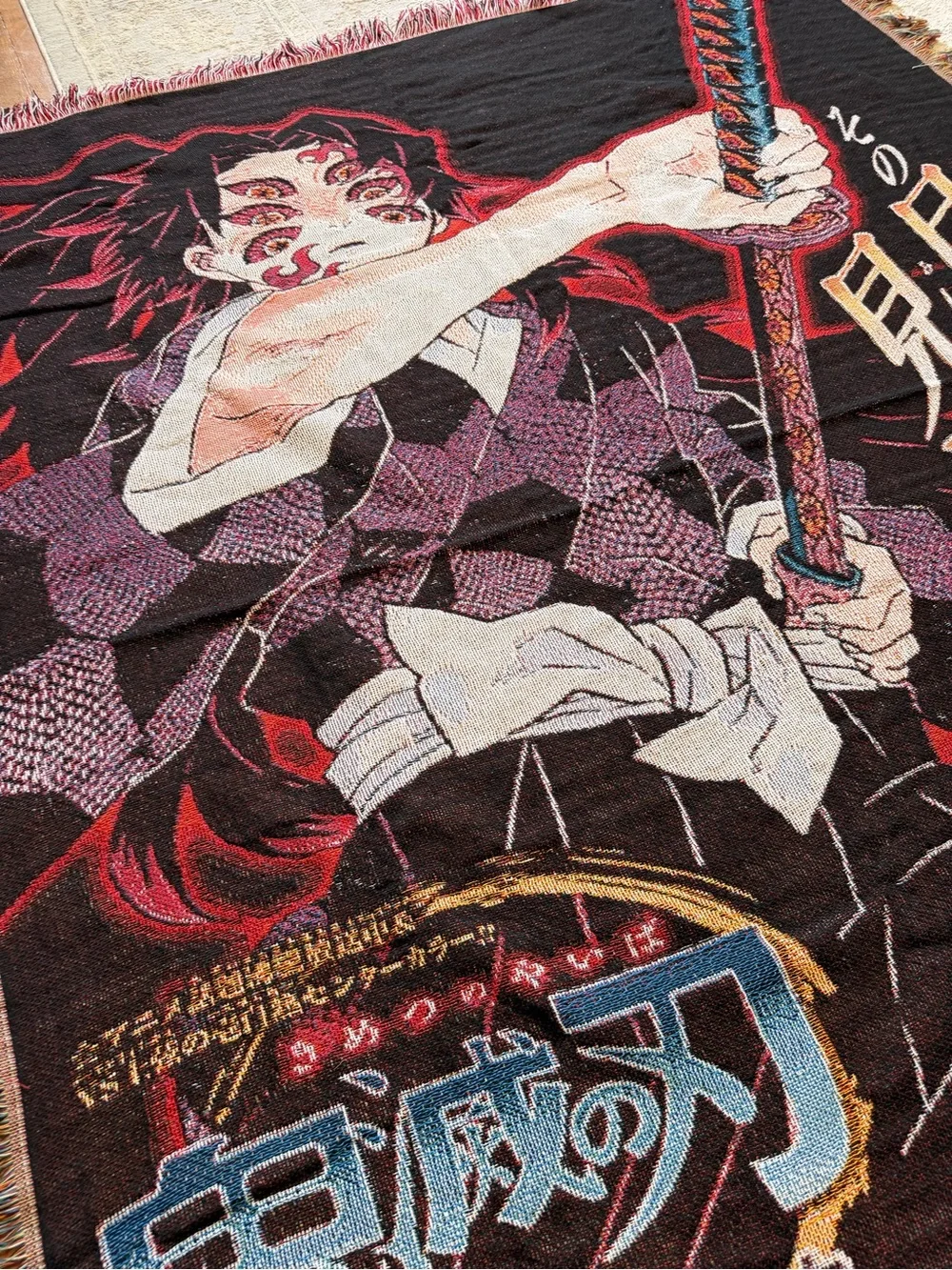 Anime Demon Slayer Wall Throw Blanket - Red & Black